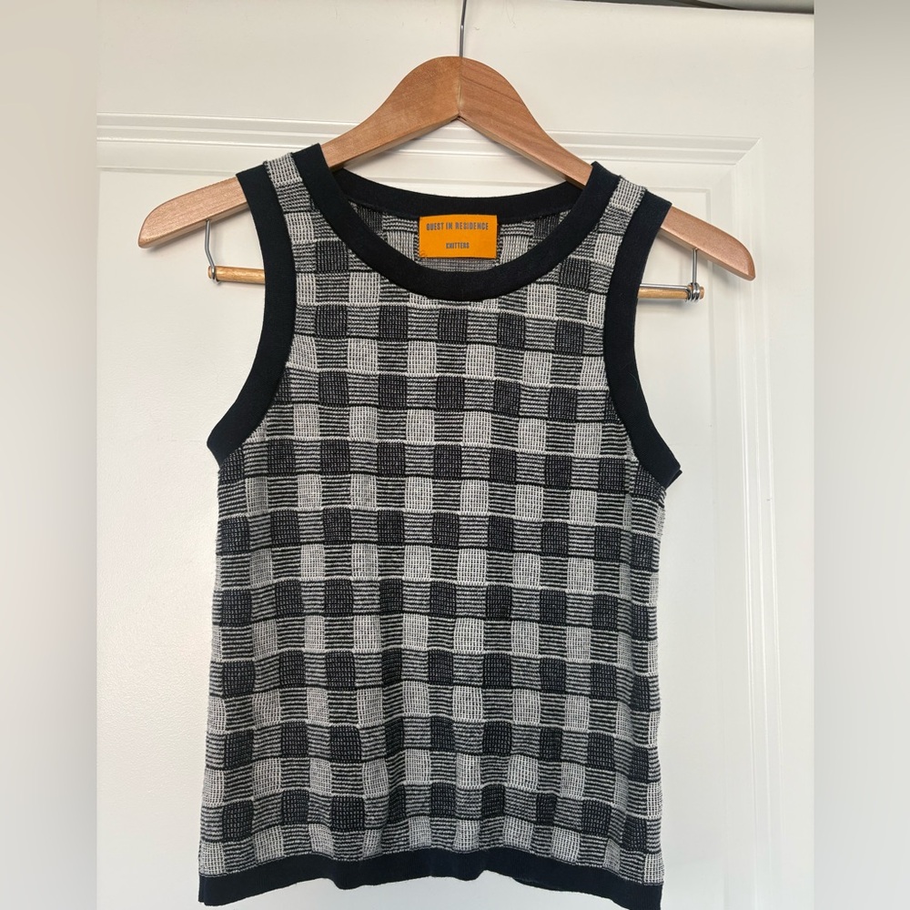 GUEST IN RESIDENCE Navy Checkered Sweater top- M